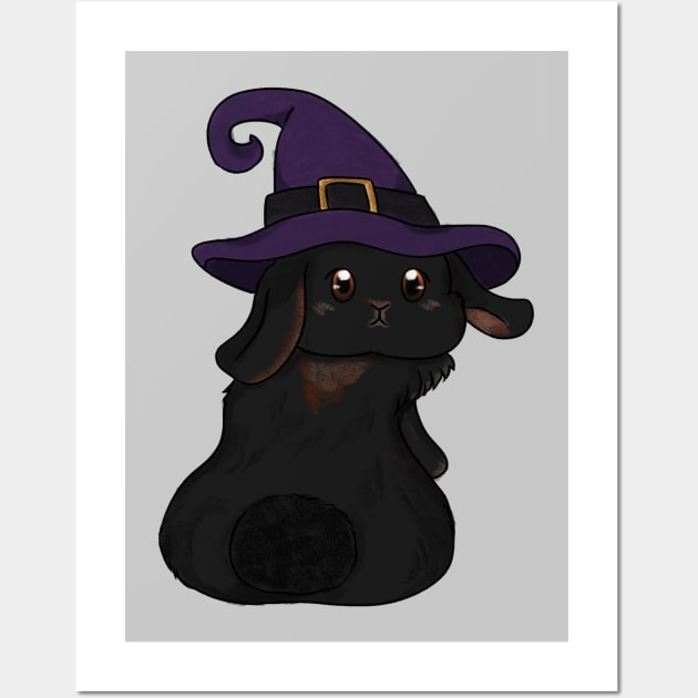 Black Rabbit Witch Left _ Bunniesmee Halloween Edition Wall Art by GambarGrace